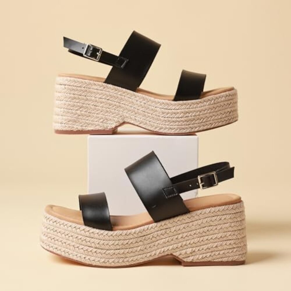 Platform Sandals Women Open Toe Ankle Strap Summer Wedge Espadrille Sandals Cute